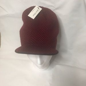 Womens Calvin Klein Burgundy & Black Beanie Hat